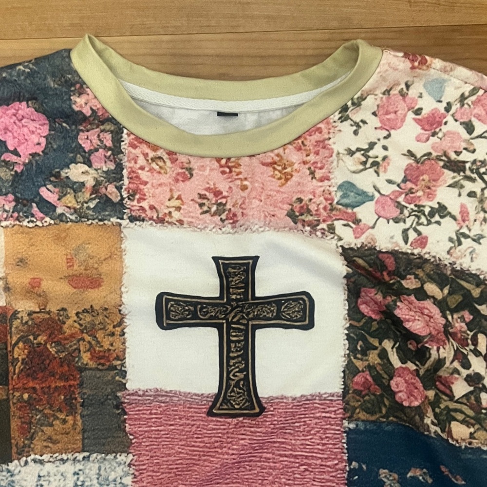 Patchwork Sweatshirt with Cross Design - image 2